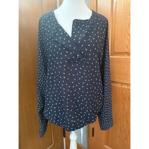 Ann Taylor Loft Navy Polka Dot Blouse Elastic Waist Size L